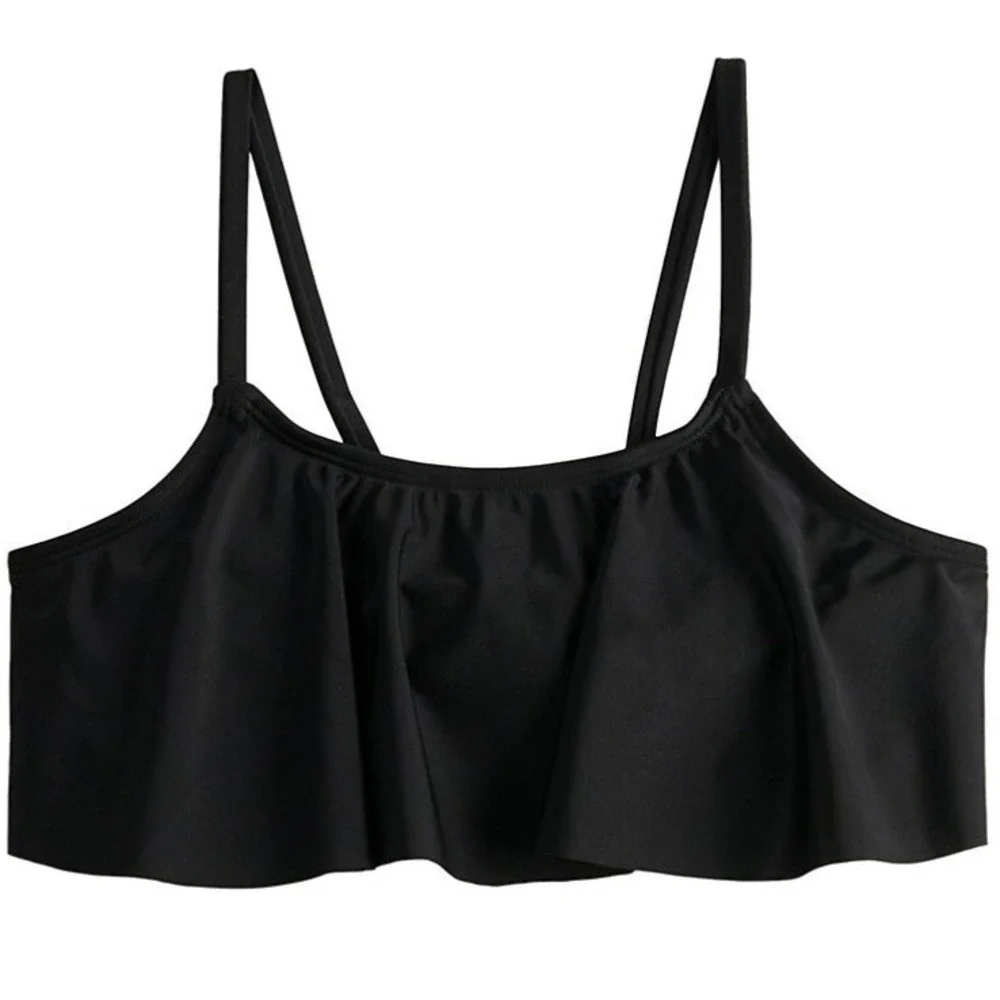 So Girls Adaptive Easy Dress Swimsuit Flounce Bikini Top 7-8 New with Tags Black